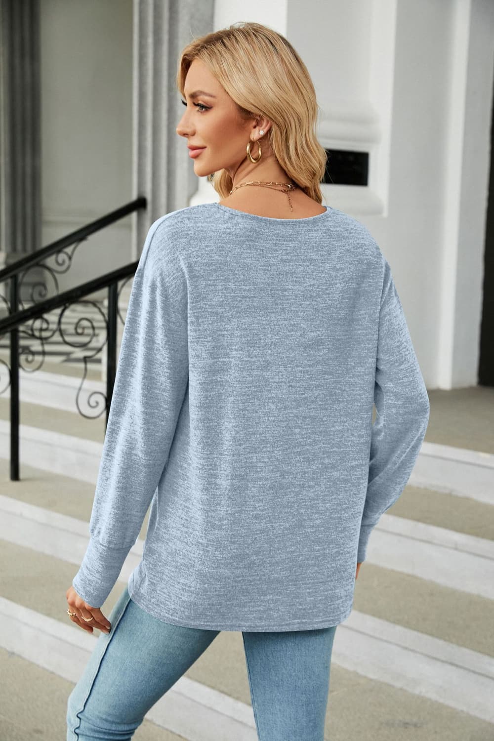 V-Neck Long Sleeve T-Shirt - Image 6