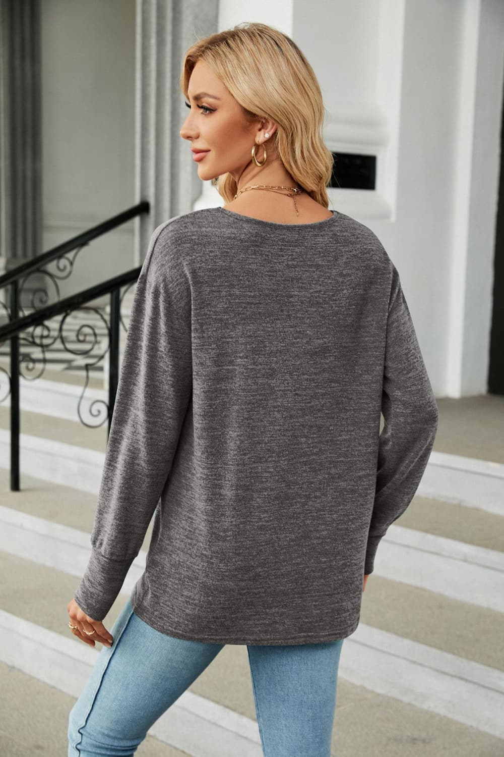 V-Neck Long Sleeve T-Shirt - Image 9