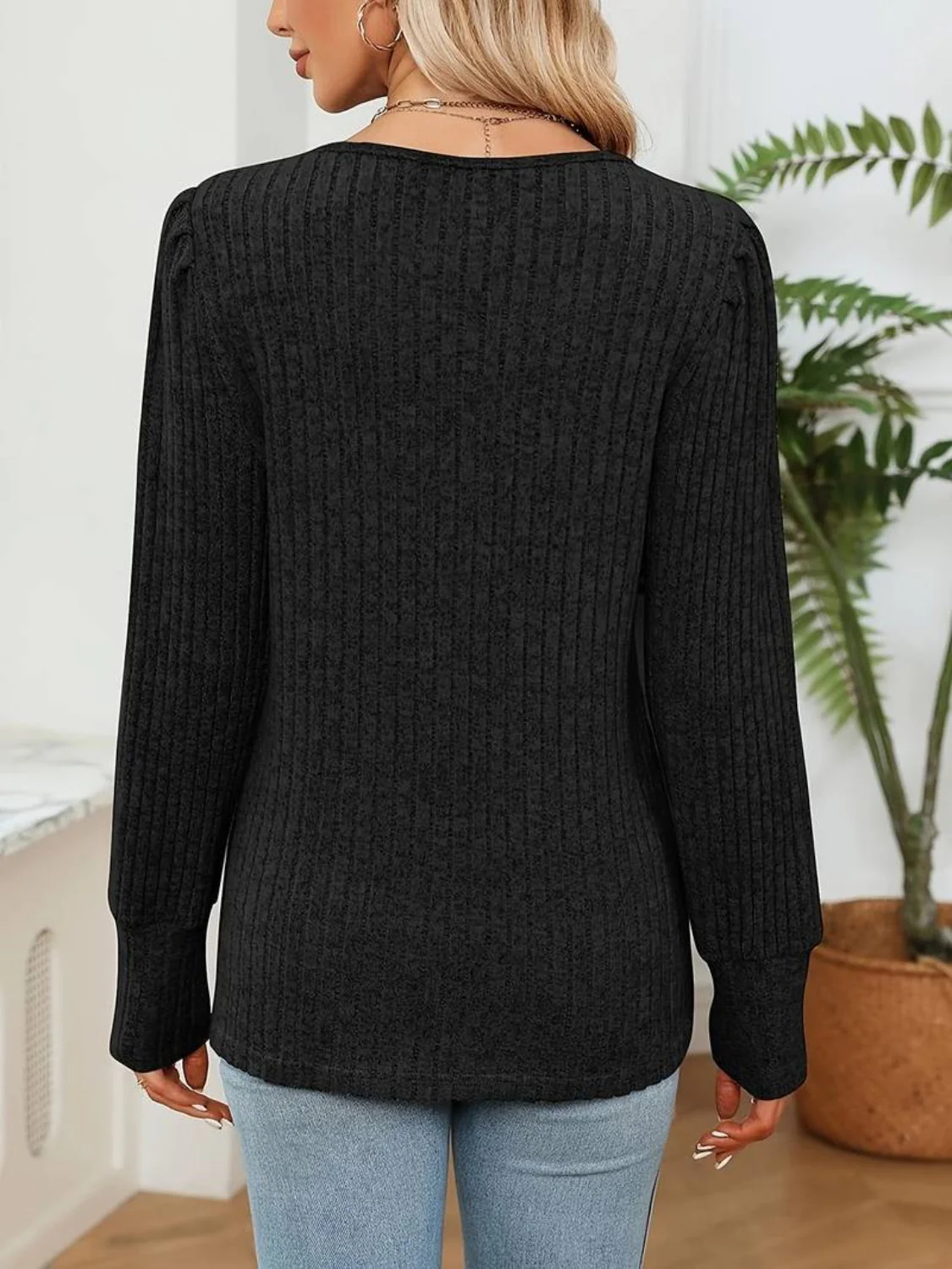 V-Neck Long Sleeve T-Shirt - Image 2