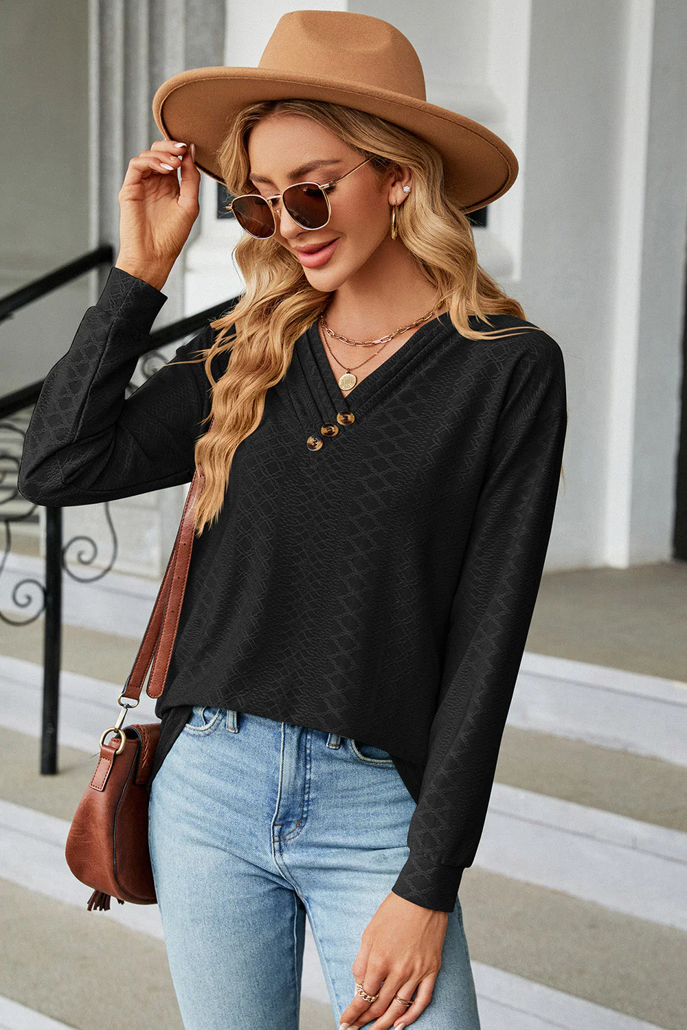V-Neck Long Sleeve T-Shirt - Image 14