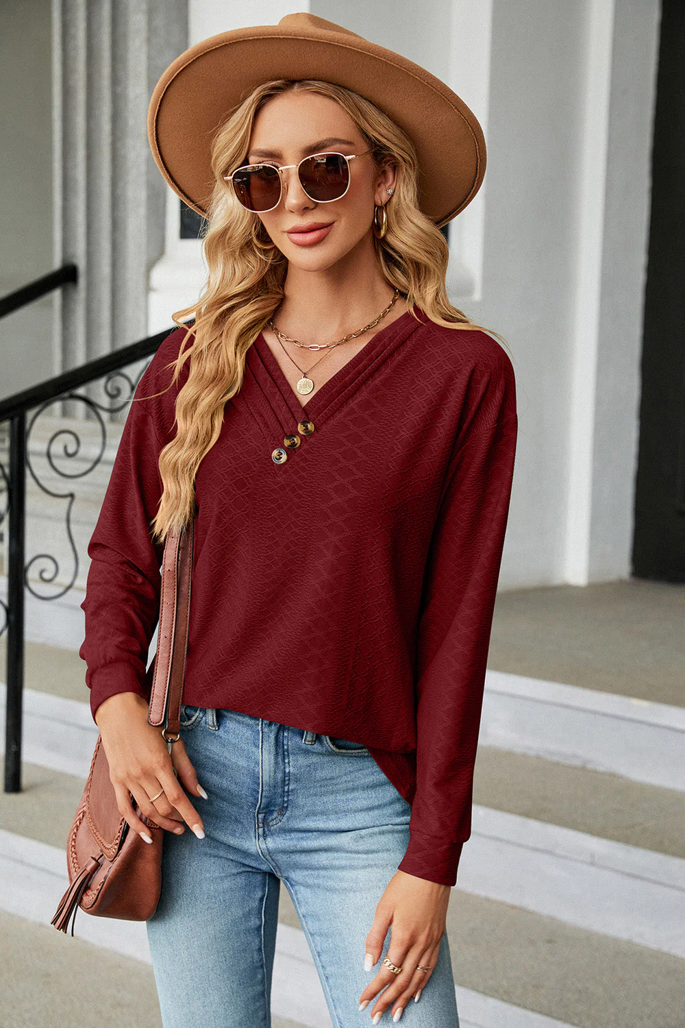 V-Neck Long Sleeve T-Shirt - Image 16
