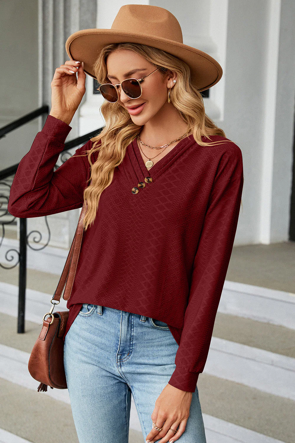 V-Neck Long Sleeve T-Shirt - Image 17