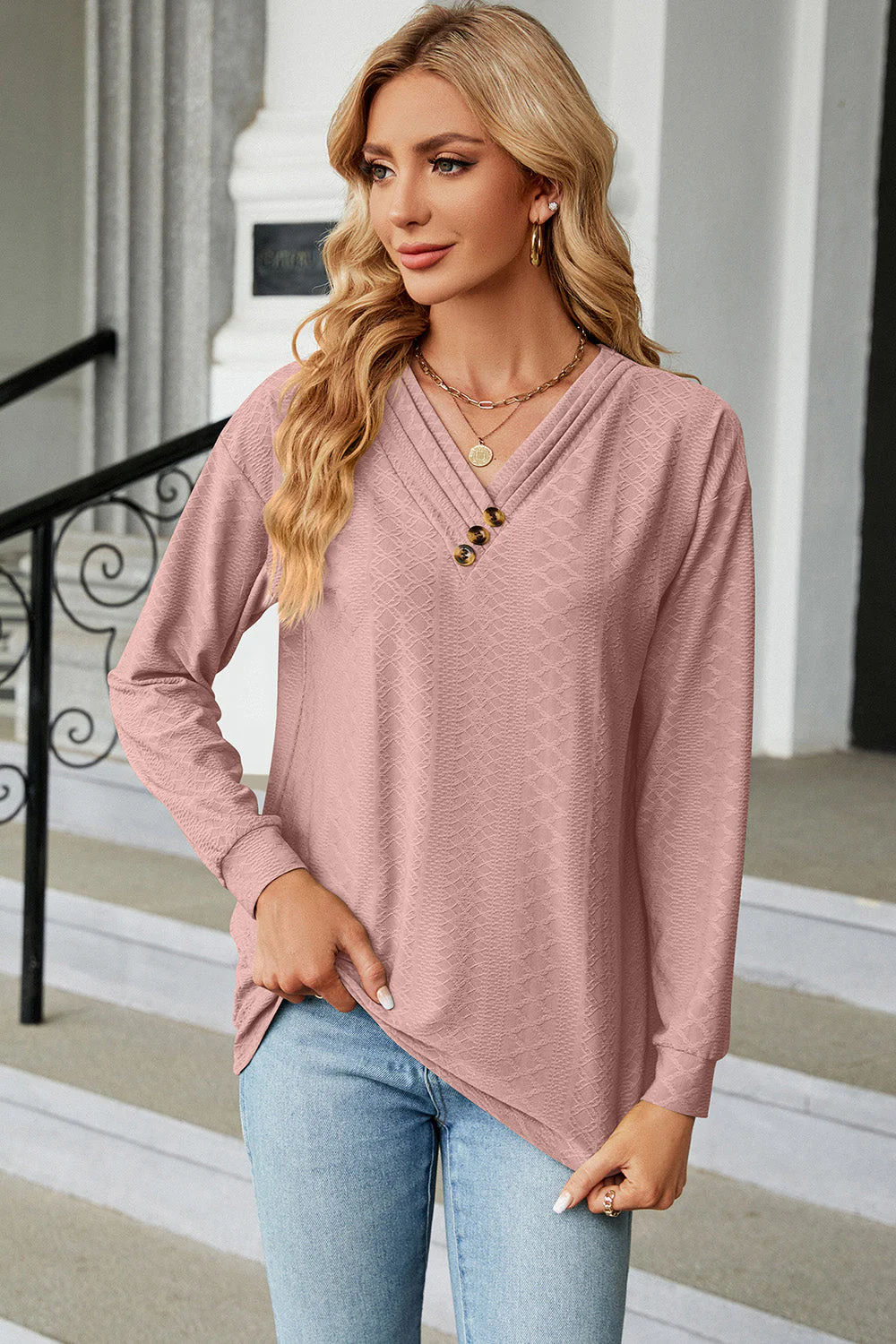 V-Neck Long Sleeve T-Shirt - Image 19