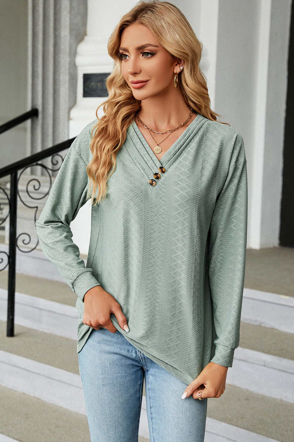 V-Neck Long Sleeve T-Shirt - Image 22