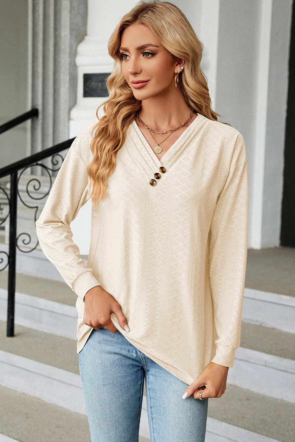 V-Neck Long Sleeve T-Shirt - Image 27