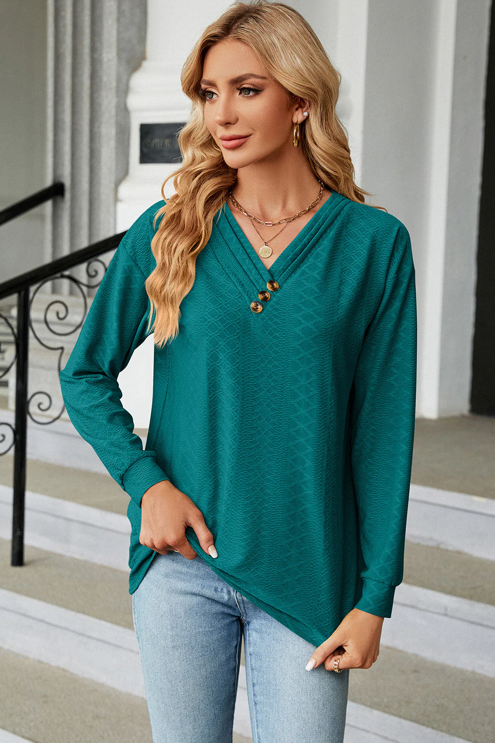 V-Neck Long Sleeve T-Shirt - Image 5