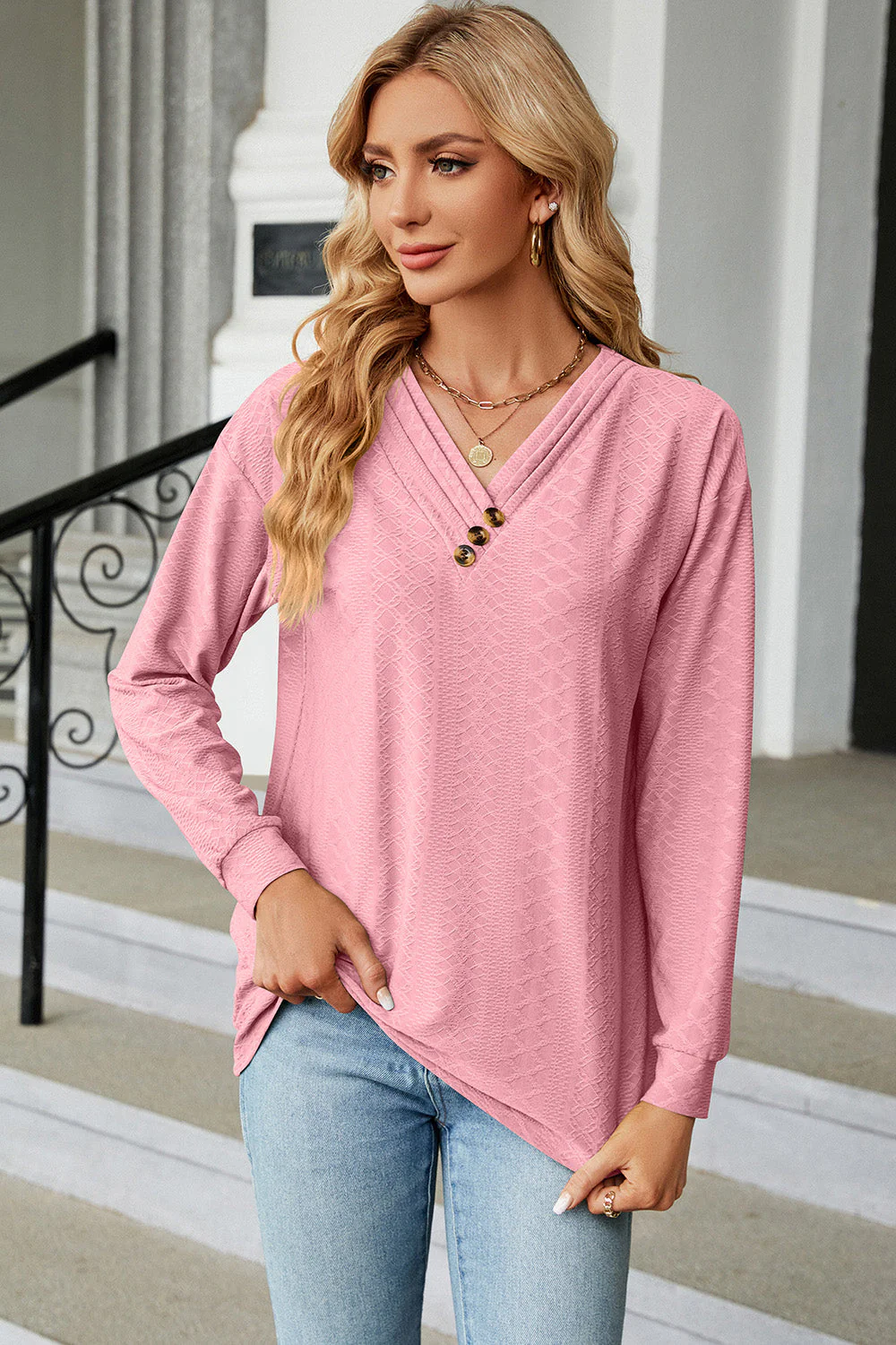 V-Neck Long Sleeve T-Shirt - Image 8