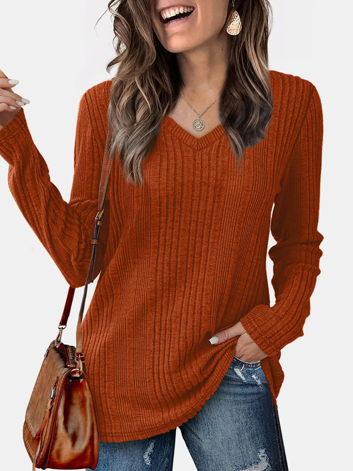 V-Neck Long Sleeve T-Shirt - Image 10