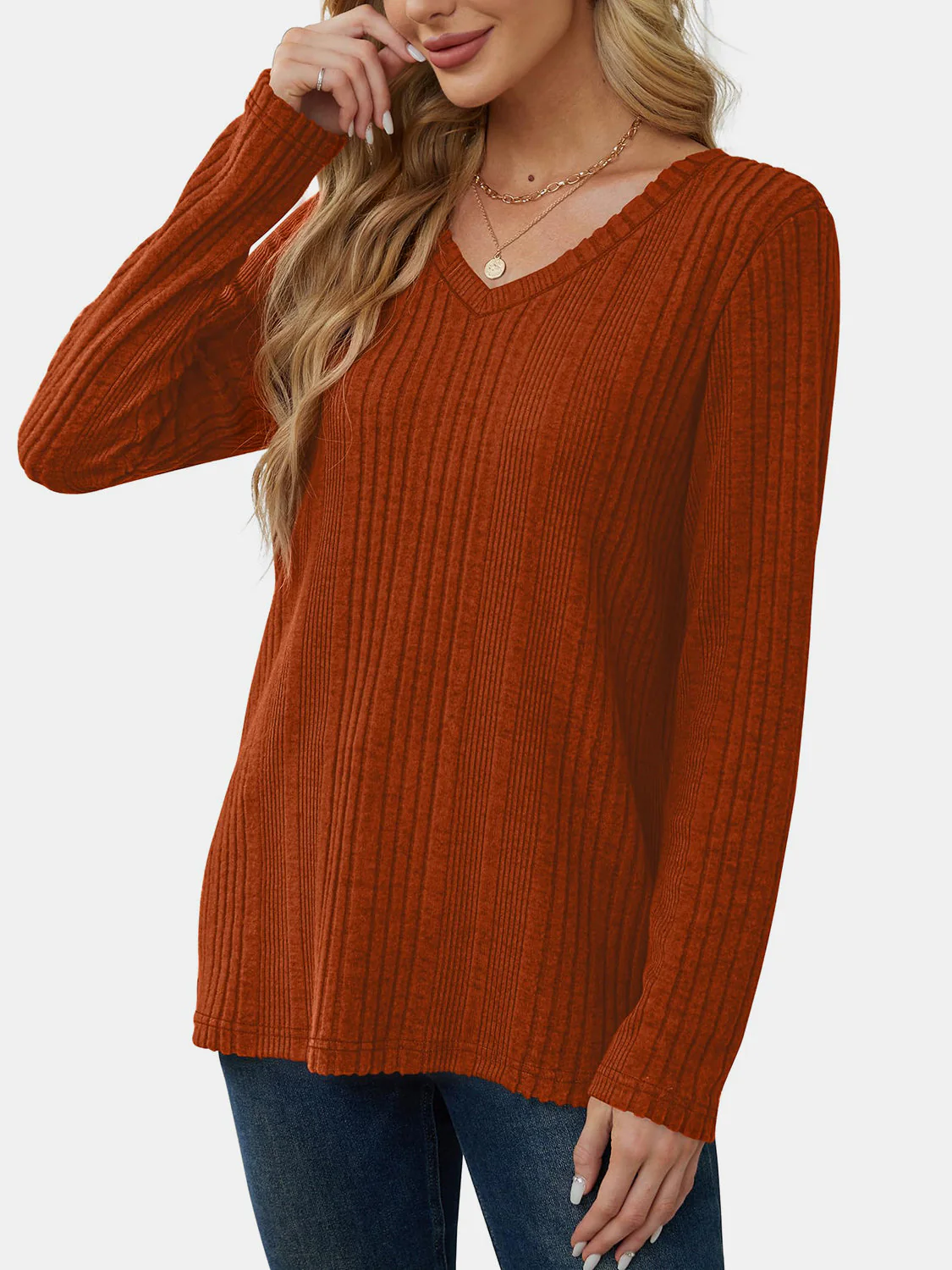 V-Neck Long Sleeve T-Shirt - Image 11