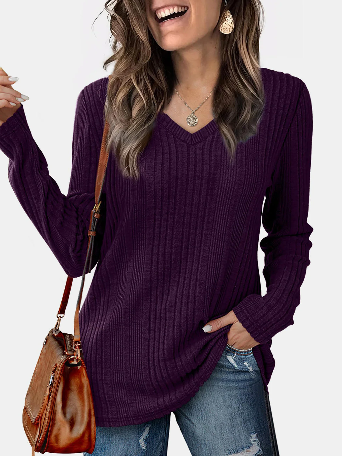 V-Neck Long Sleeve T-Shirt - Image 13