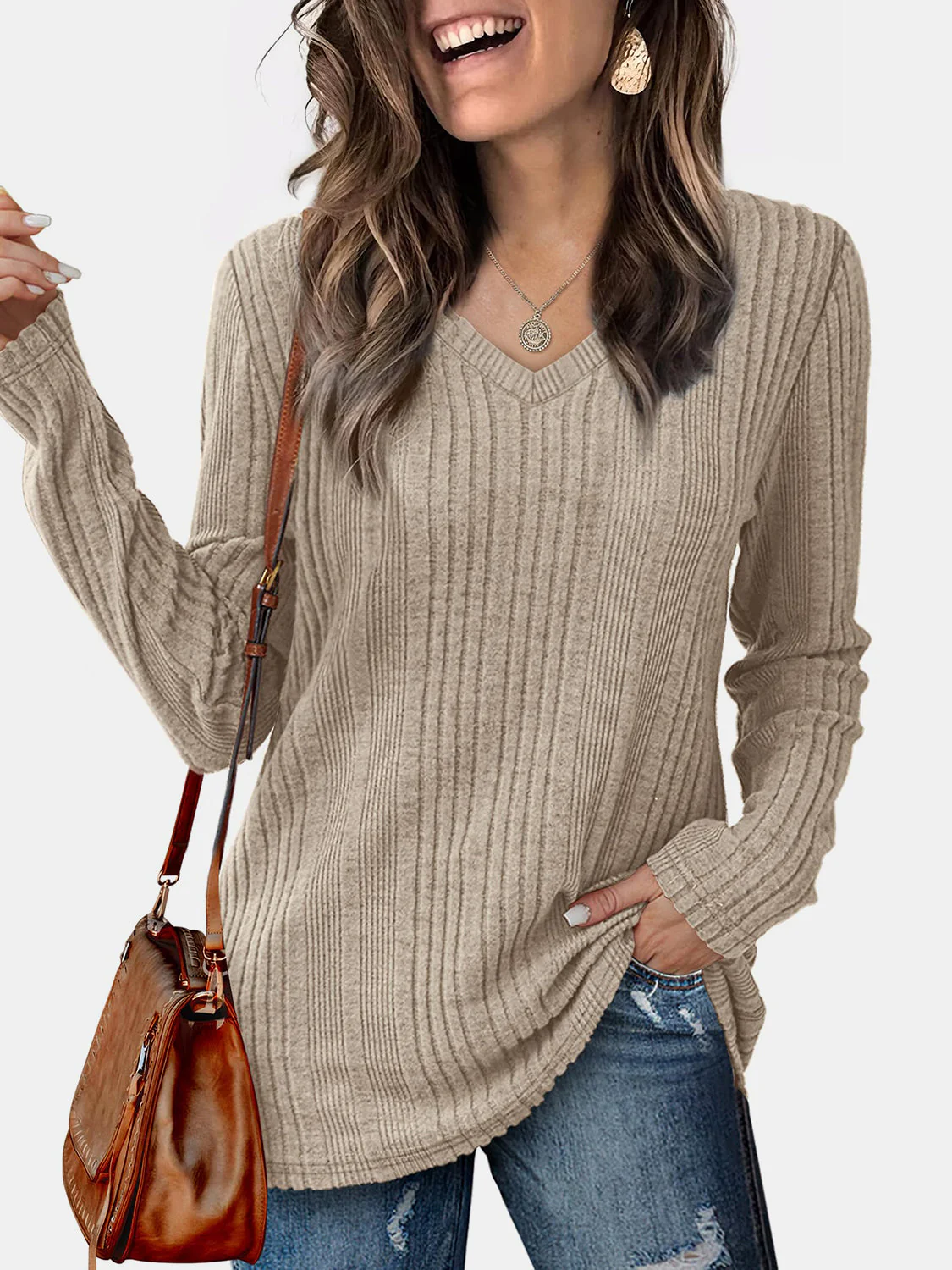 V-Neck Long Sleeve T-Shirt - Image 16