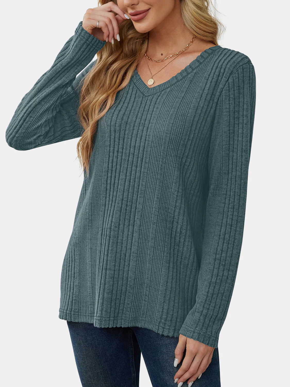 V-Neck Long Sleeve T-Shirt - Image 20