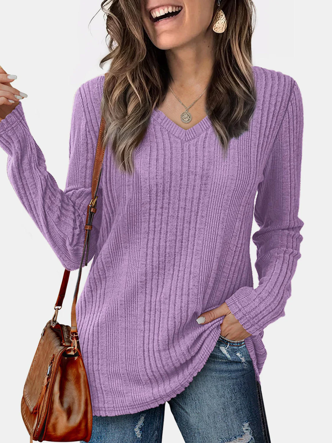 V-Neck Long Sleeve T-Shirt - Image 3