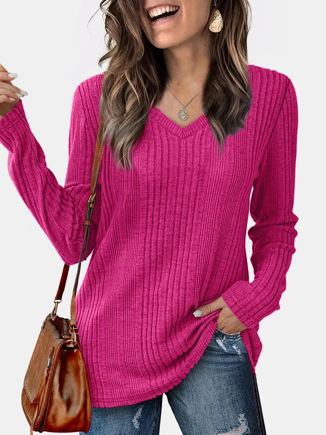 V-Neck Long Sleeve T-Shirt - Image 4