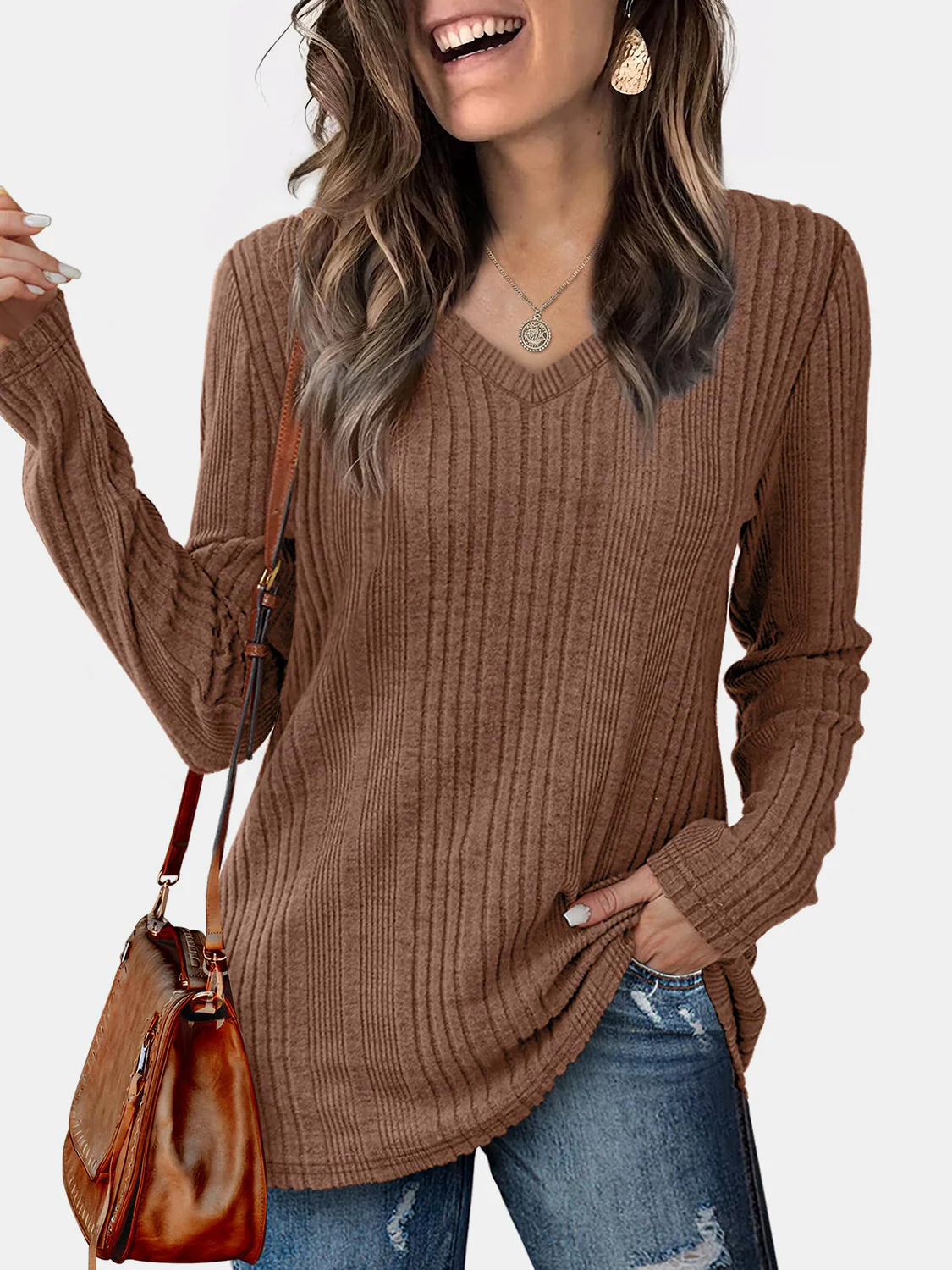 V-Neck Long Sleeve T-Shirt - Image 7