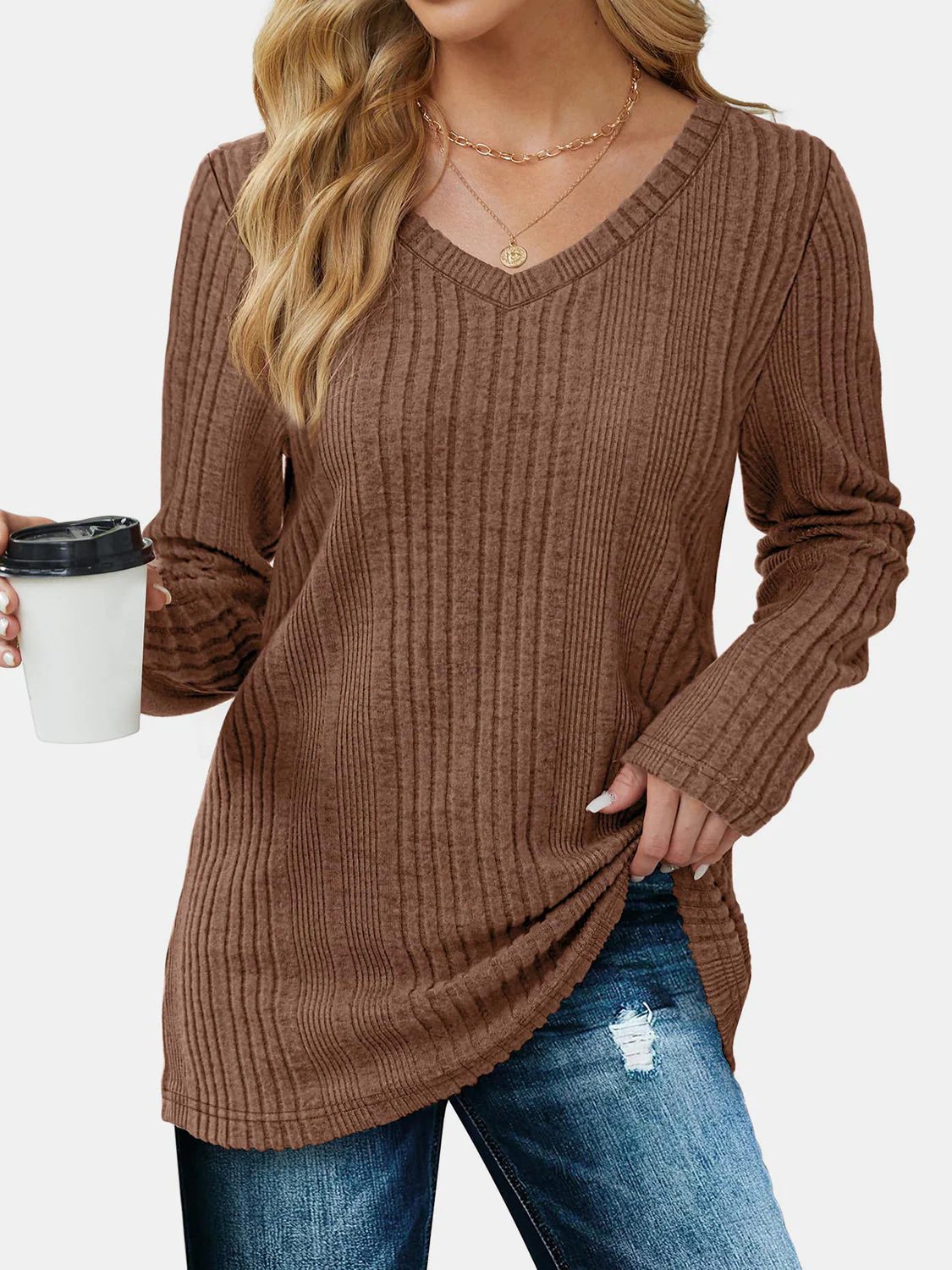V-Neck Long Sleeve T-Shirt - Image 8