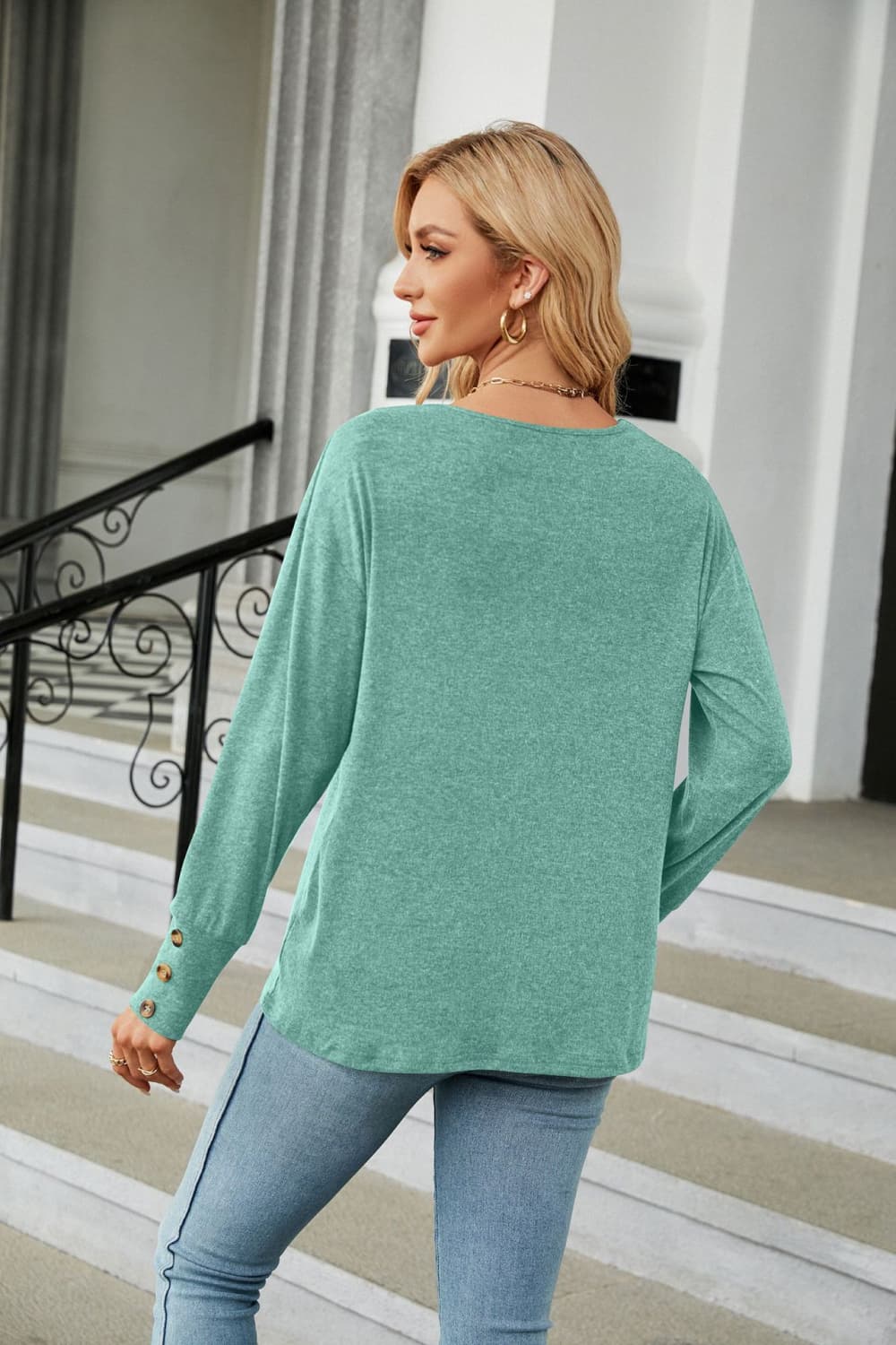 V-Neck Long Sleeve T-Shirt - Image 12