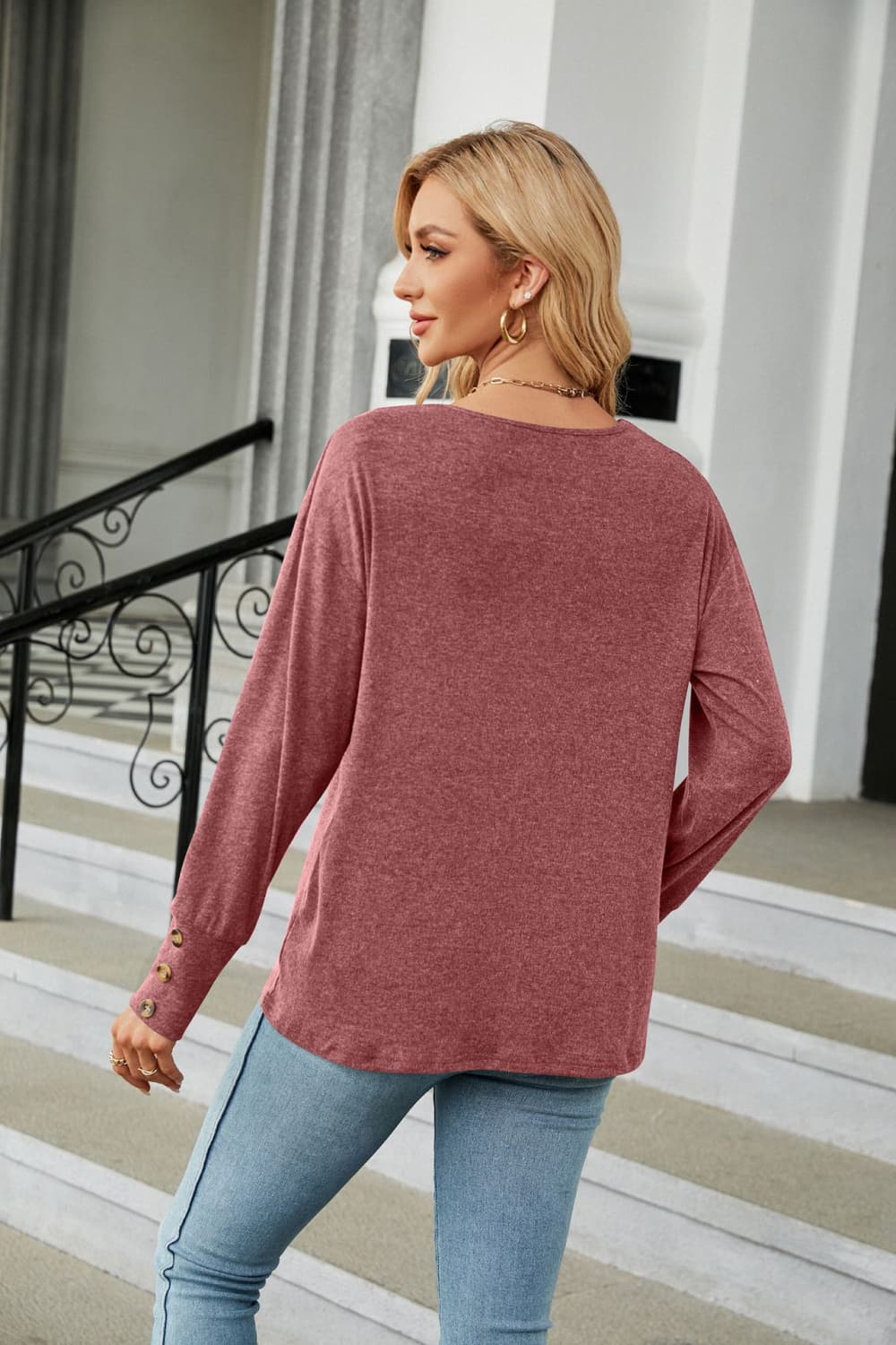 V-Neck Long Sleeve T-Shirt - Image 18