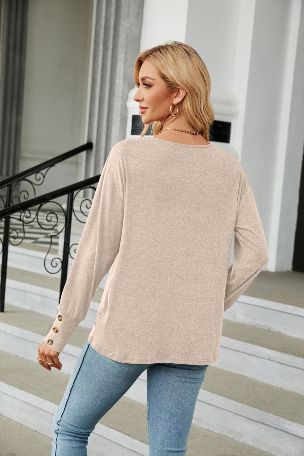 V-Neck Long Sleeve T-Shirt - Image 21