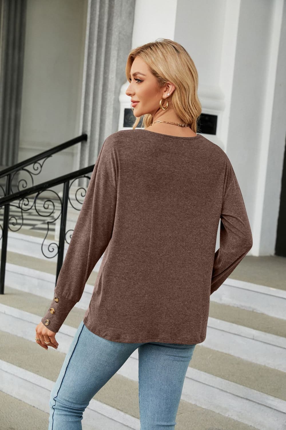 V-Neck Long Sleeve T-Shirt - Image 6