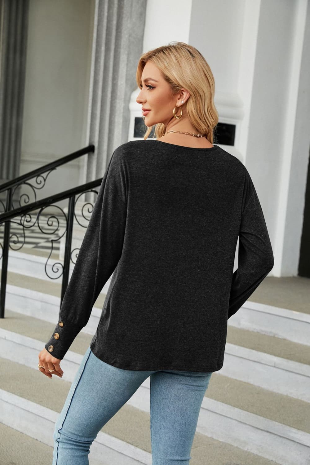 V-Neck Long Sleeve T-Shirt - Image 9