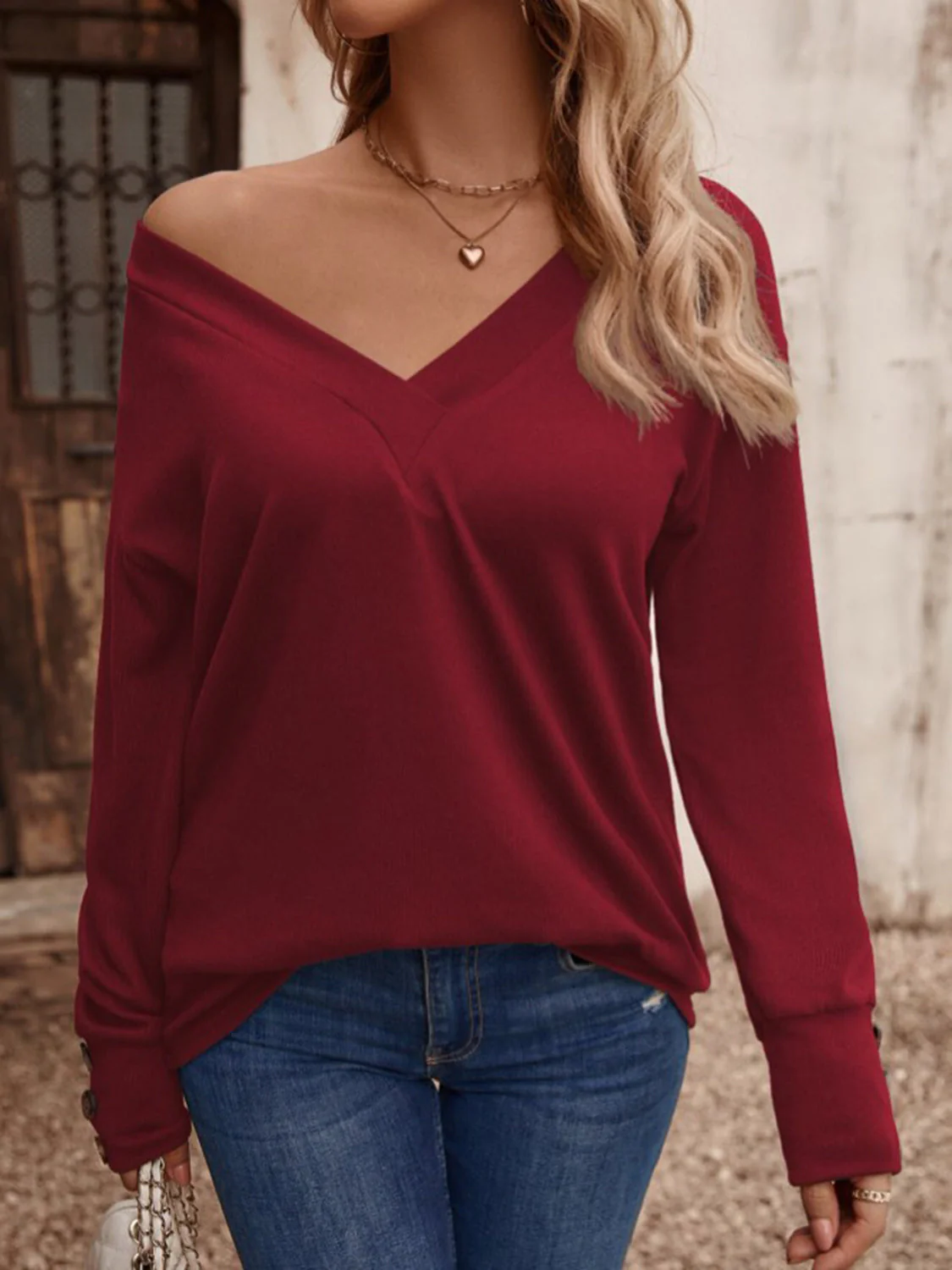 V-Neck Long Sleeve Top - Image 2