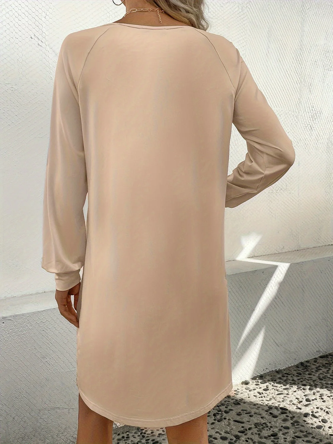 V-Neck Raglan Sleeve Knee Length Dress - Image 2