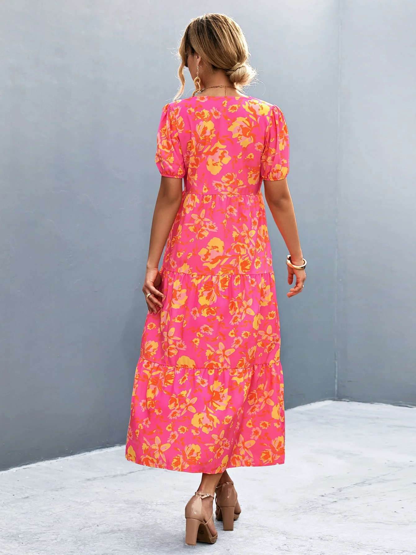 V-Neck Short Sleeve High Slit Midi Dress - Image 12