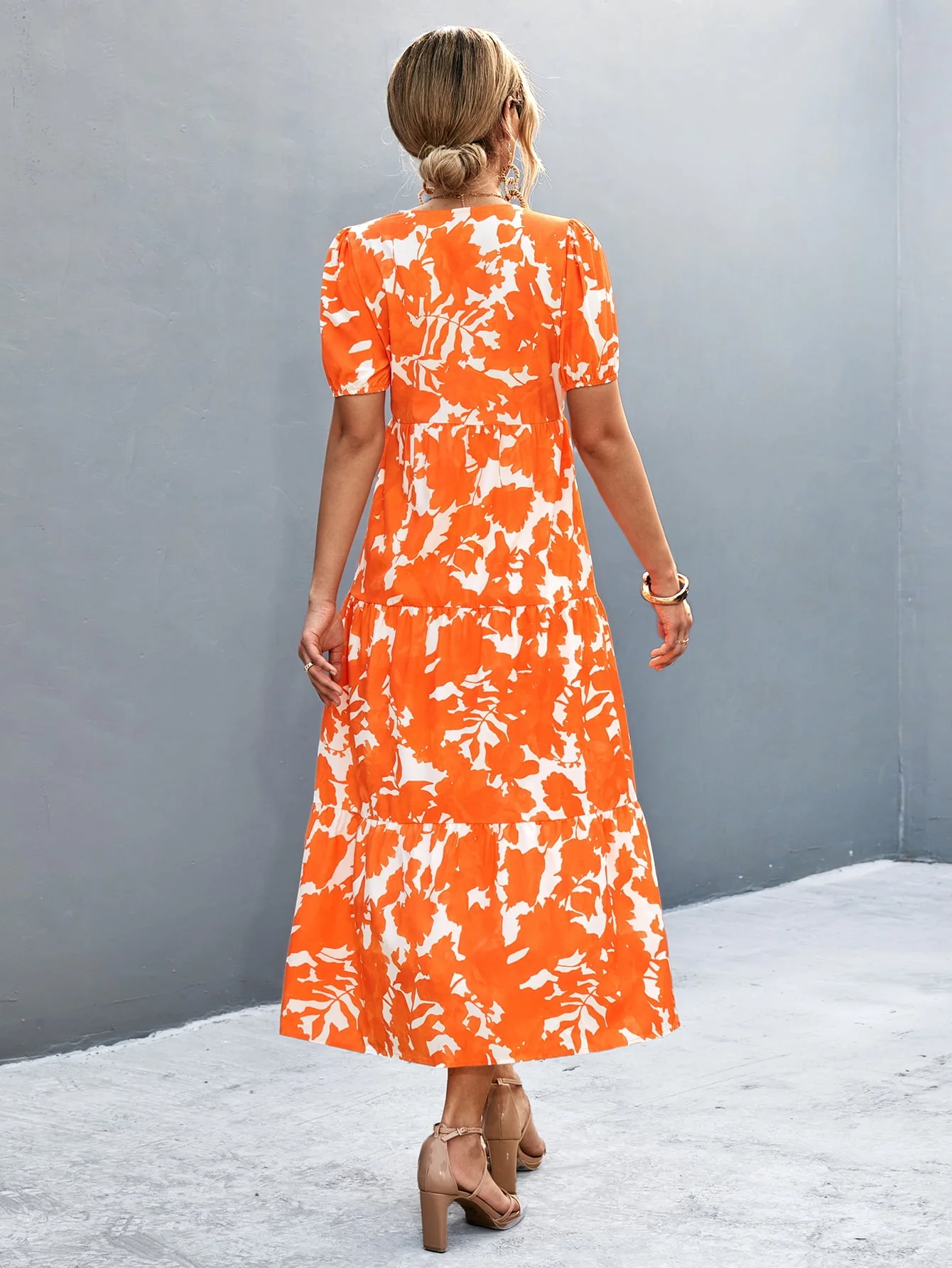 V-Neck Short Sleeve High Slit Midi Dress - Image 2