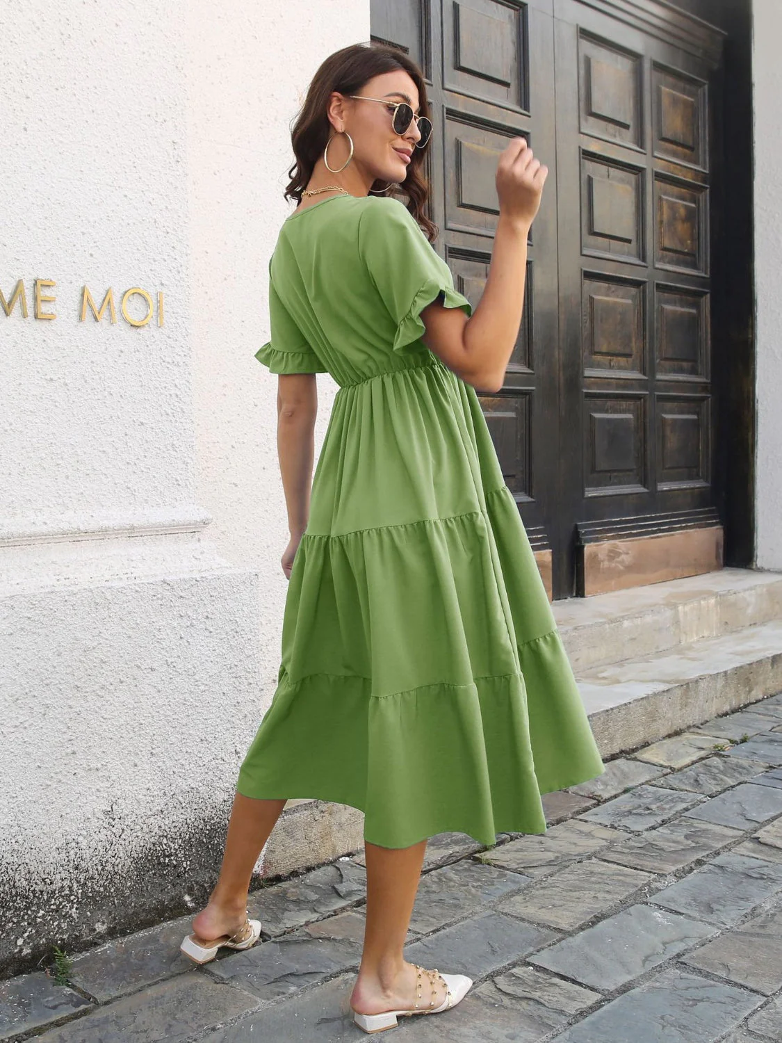 V-Neck Short Sleeve Midi Dress - Image 12