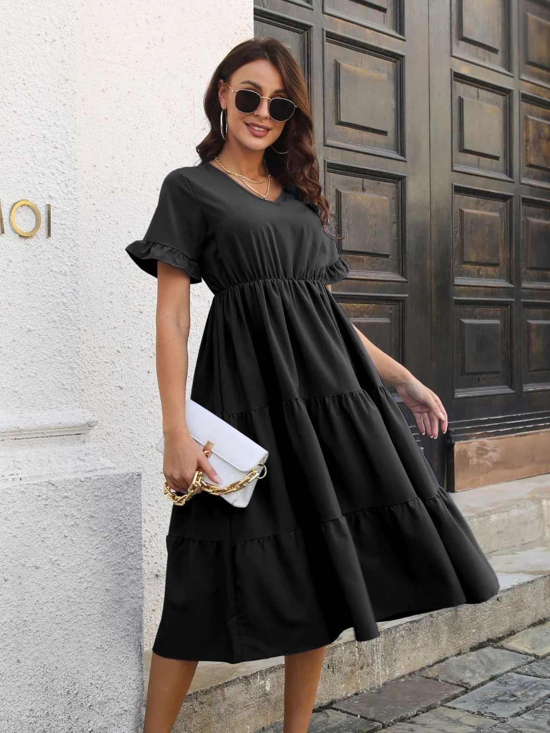 V-Neck Short Sleeve Midi Dress - Image 14