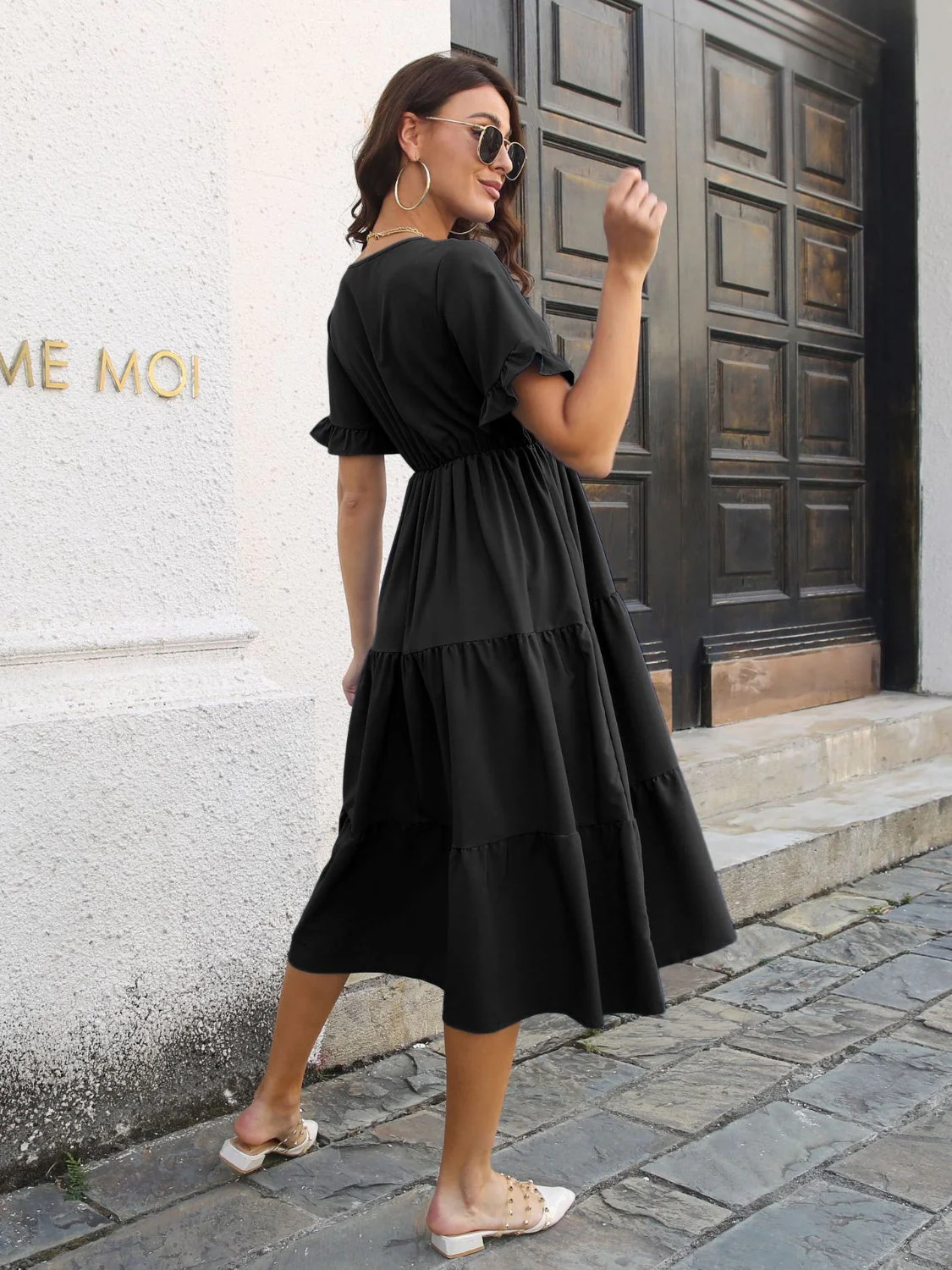 V-Neck Short Sleeve Midi Dress - Image 15