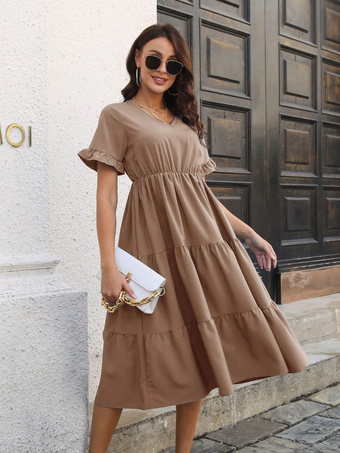 V-Neck Short Sleeve Midi Dress - Image 6
