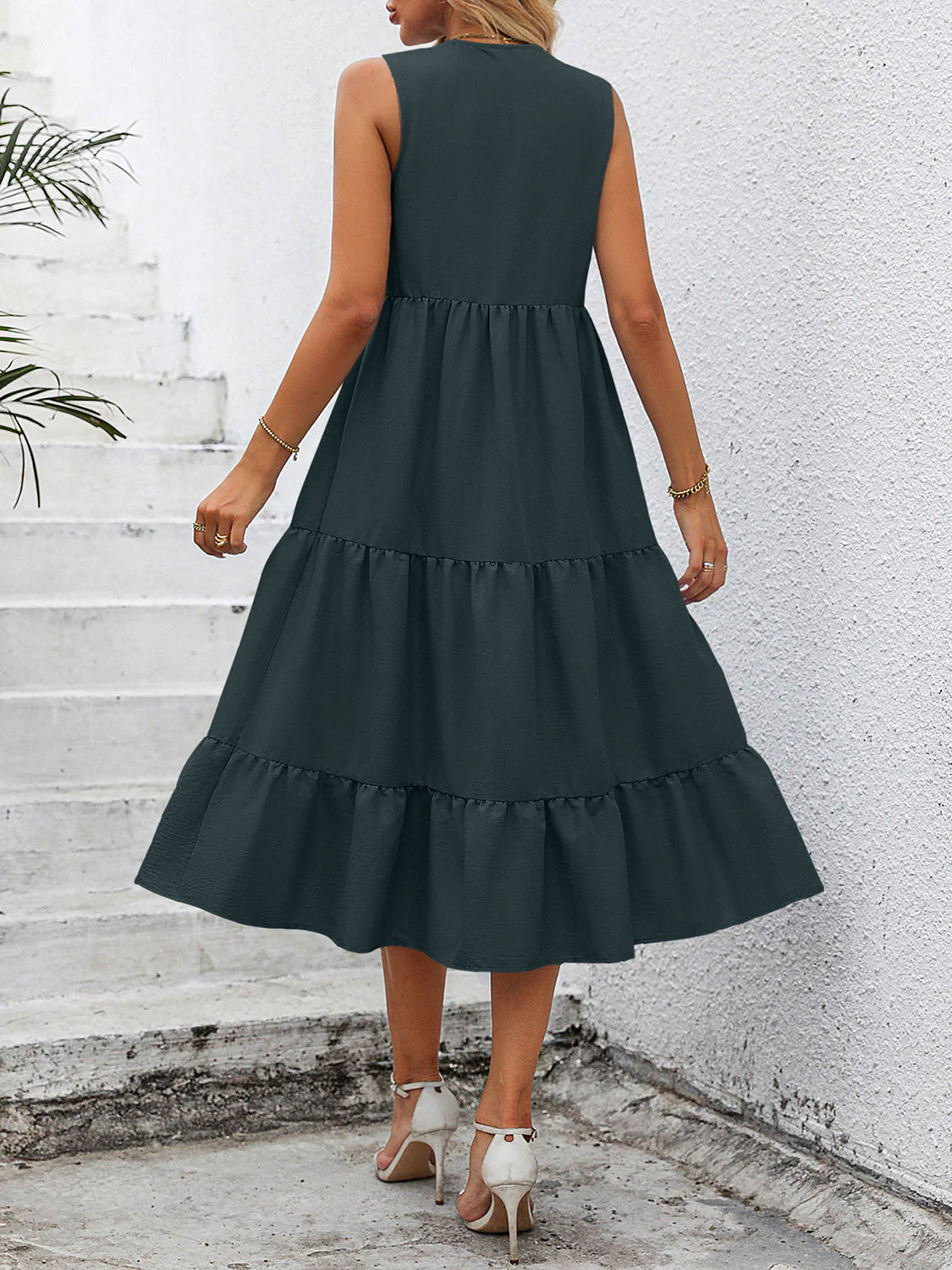 V-Neck Sleeveless Tiered Dress - Image 2