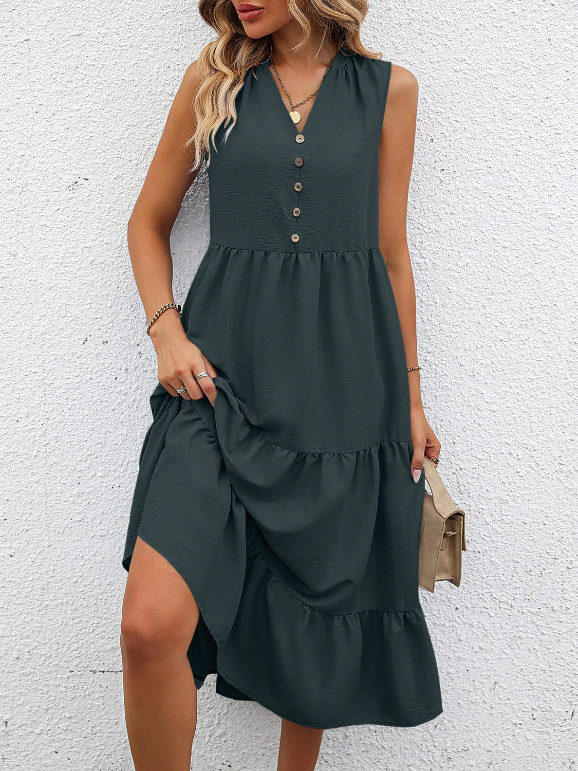 V-Neck Sleeveless Tiered Dress - Image 4