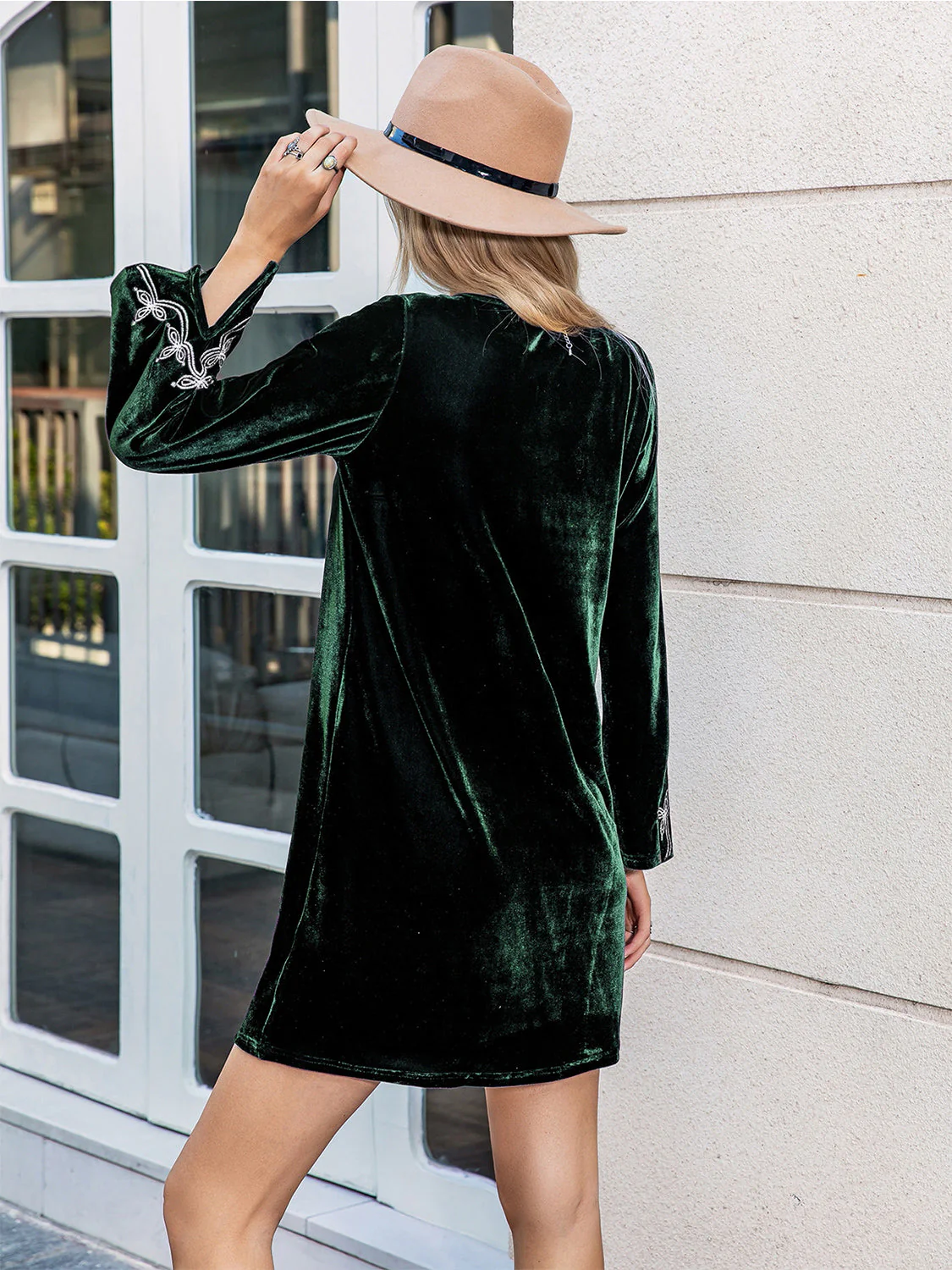V-Neck Slit Sleeve Mini Dress - Image 3