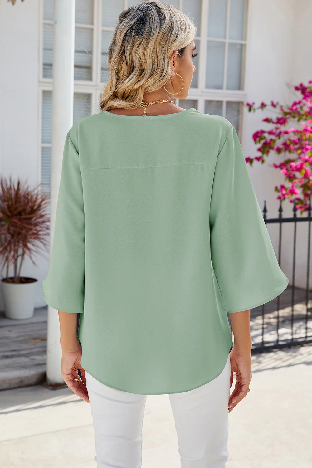 V-Neck Three-Quarter Sleeve Top - Image 2