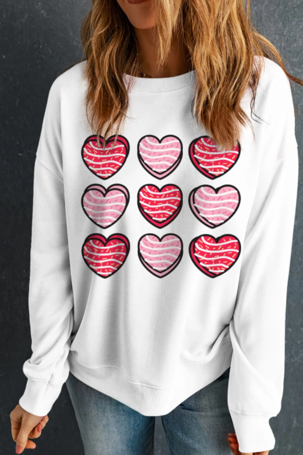 Valentine's Day Heart Round Neck Long Sleeve Sweatshirt - Image 2