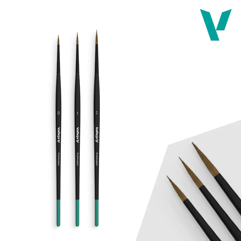 Vallejo Hobby Brushes: Pro Modeler - Natural Hair - Design Set - Sizes 0, 1 & 2 - Image 2