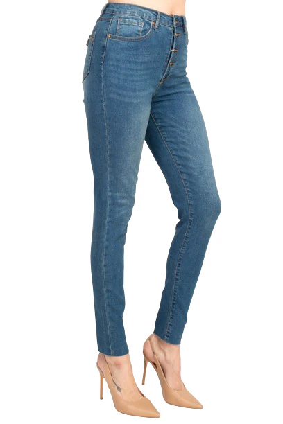 Velvet Heart Mid Waist Skinny Stretch Button Closure Denim Pants with Pockets by Curated Brands - Image 2