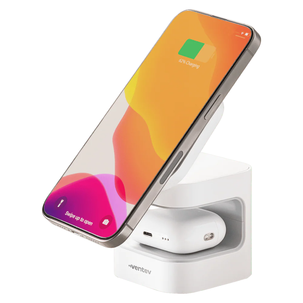 Ventev 15W Qi2 Wireless Charging Cube 2-in-1 White by Ventev - Image 2