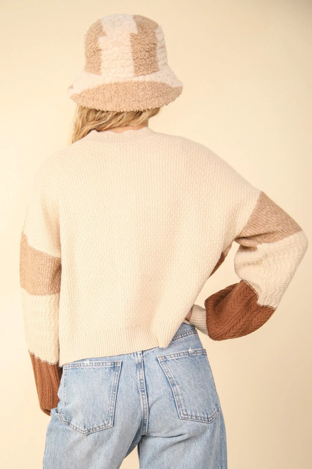 VERY J Color Block Button Down Textured Sweater Cardigan - Image 2