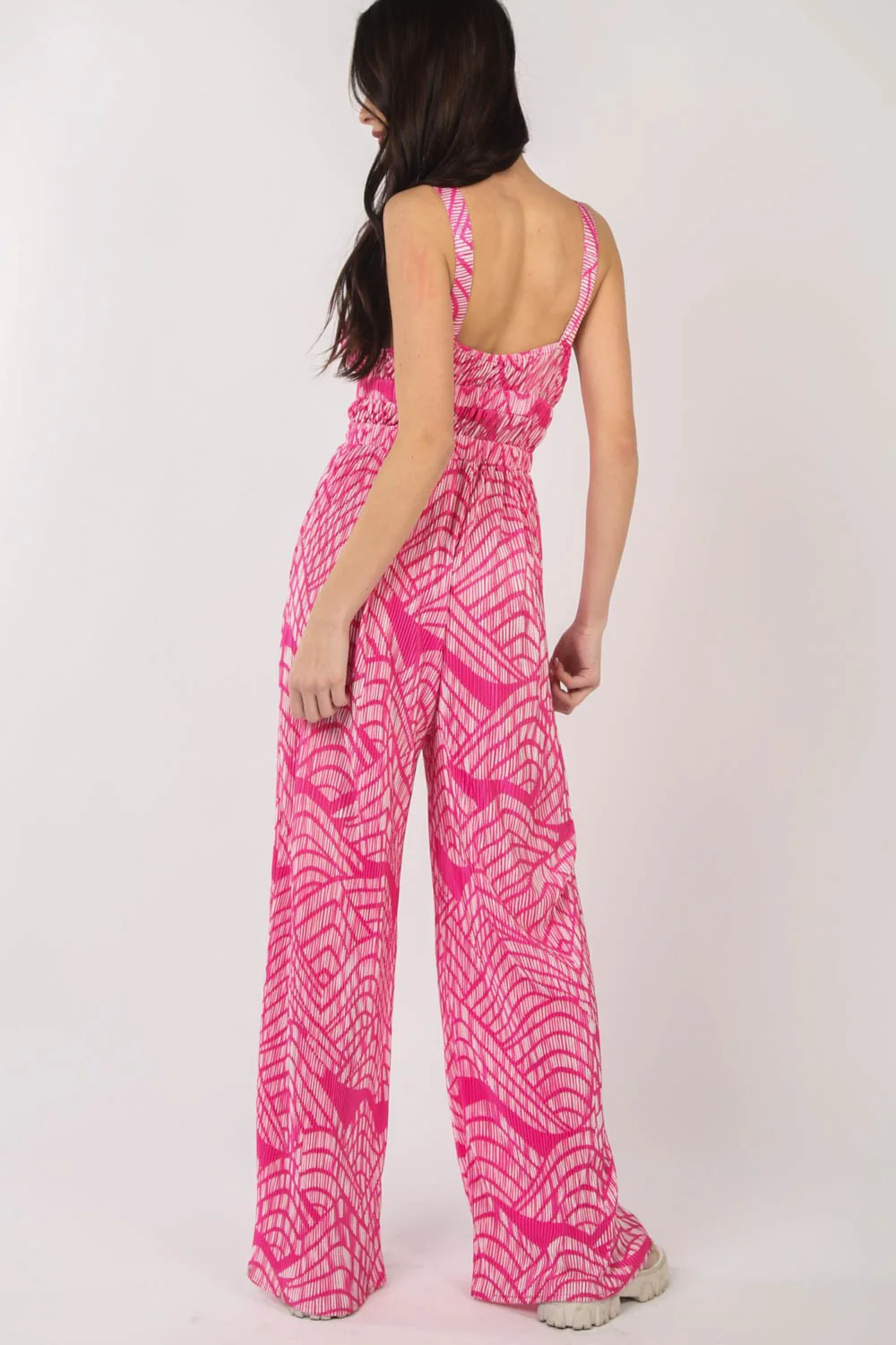 VERY J Printed Pleated Sleeveless Wide Leg Jumpsuit - Image 2