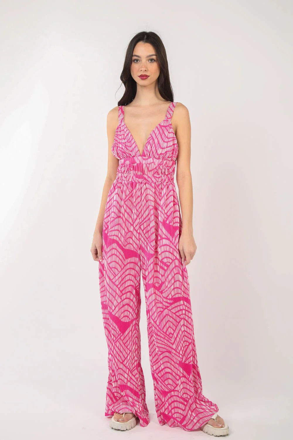 VERY J Printed Pleated Sleeveless Wide Leg Jumpsuit - Image 4