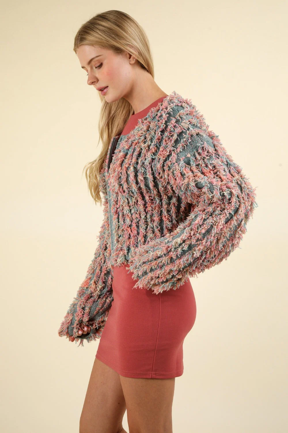 VERY J Shaggy Yarn Knit Zip Up Jacket - Image 3