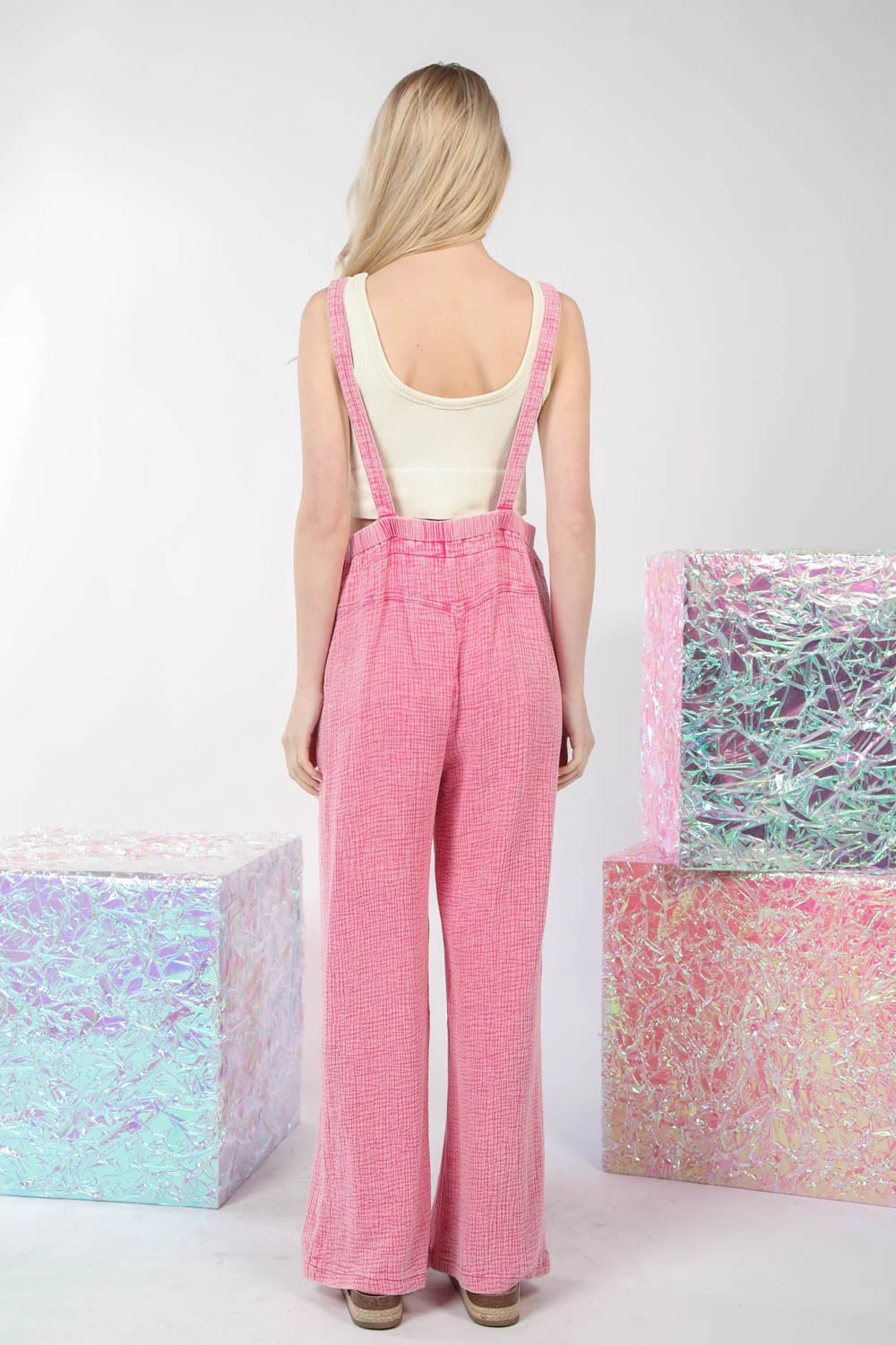 VERY J Texture Washed Wide Leg Overalls - Image 2