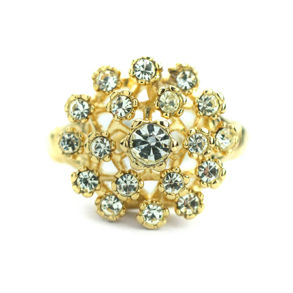Vintage Clear Austrian Crystal Burst Ring 18k White Gold Electroplated Made in USA by PVD Vintage Jewelry - Image 10