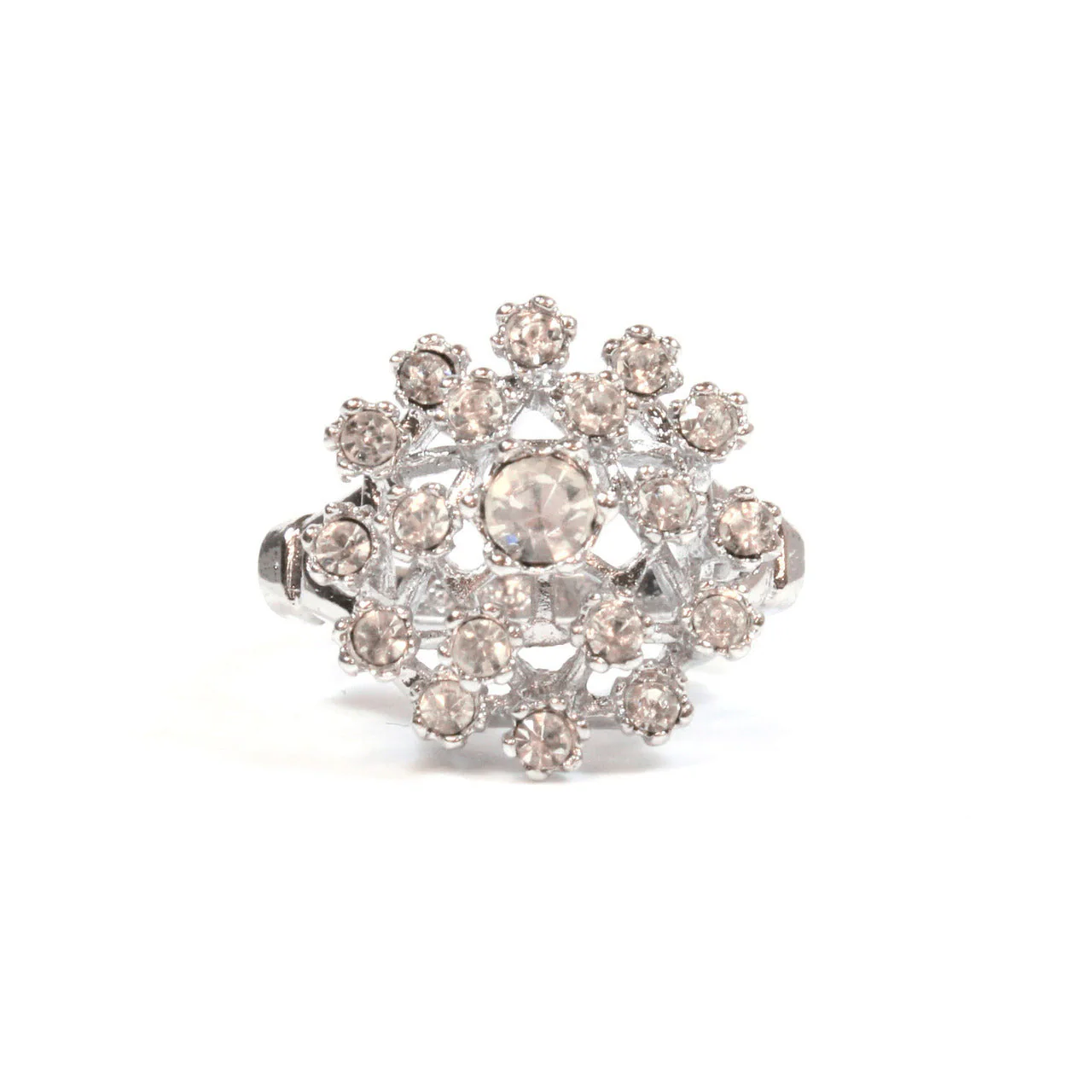 Vintage Clear Austrian Crystal Burst Ring 18k White Gold Electroplated Made in USA by PVD Vintage Jewelry - Image 3