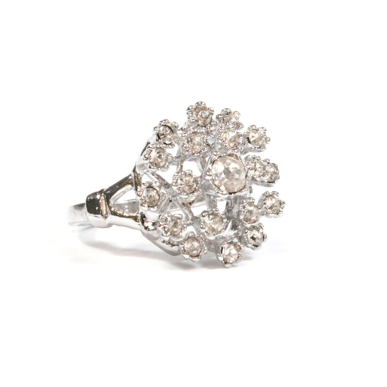 Vintage Clear Austrian Crystal Burst Ring 18k White Gold Electroplated Made in USA by PVD Vintage Jewelry - Image 4