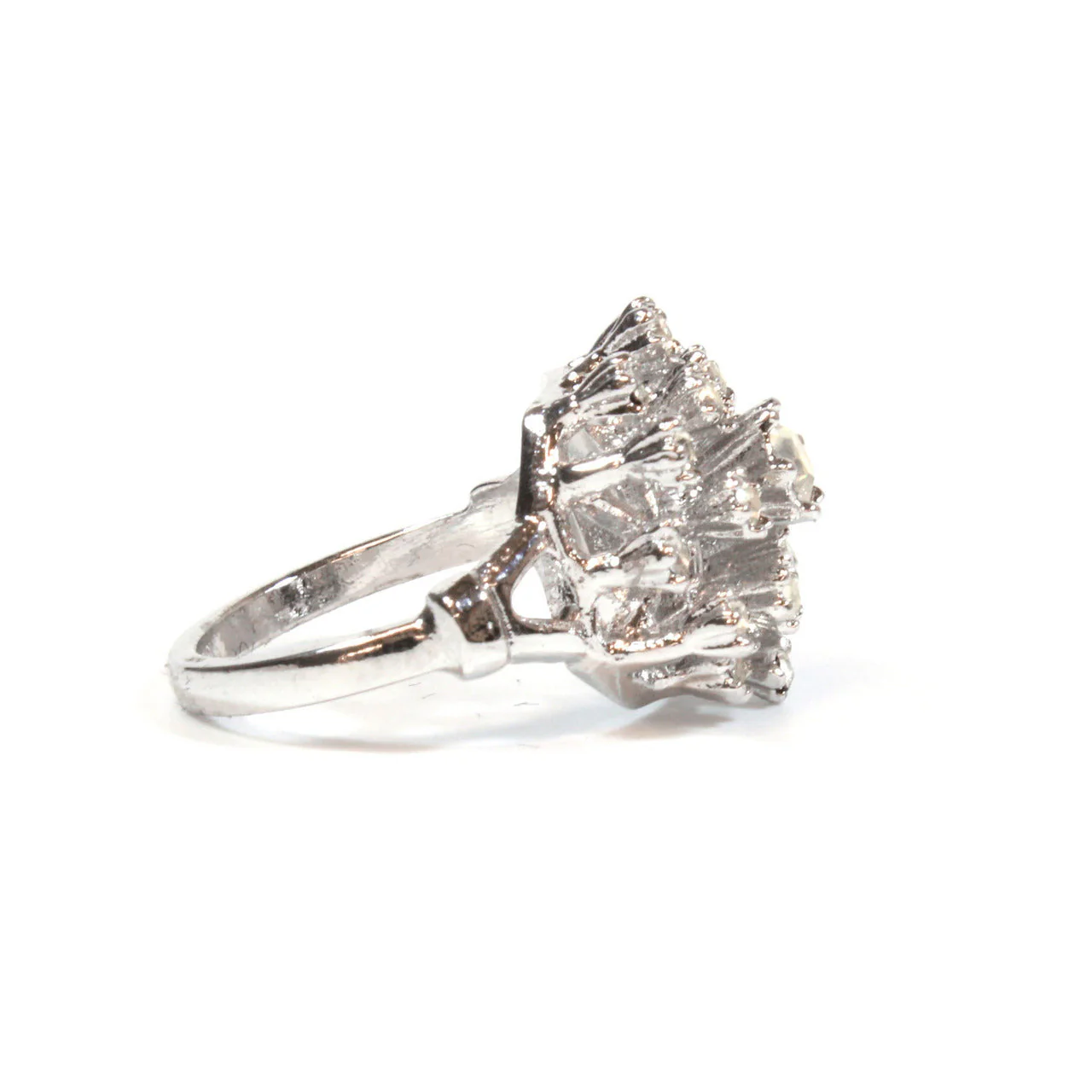 Vintage Clear Austrian Crystal Burst Ring 18k White Gold Electroplated Made in USA by PVD Vintage Jewelry - Image 5
